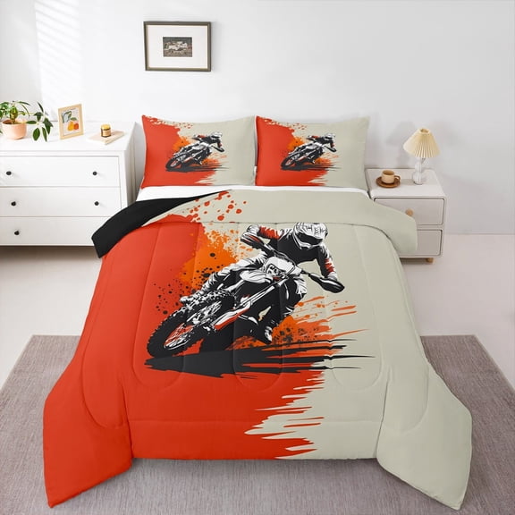 Erosebridal Racing Motocross Bedding Twin Comforter Set,Extreme Sports Down Comforter,Dirt Bike Bedding Sets Twin with Comforter For Teens,Lightweight Room Decorative Reversible,2-Piece