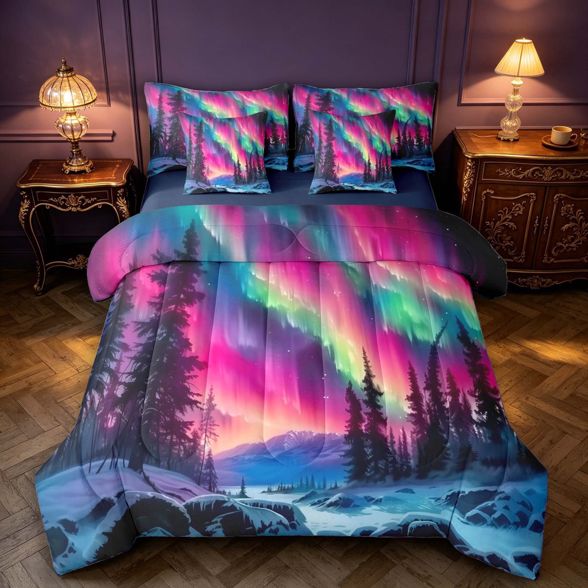 Erosebridal Rainbow Aurora Borealis 7-Piece Twin Bedding,Snowy Mountain ...