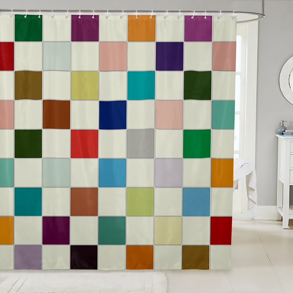Erosebridal Rainbow Checkered Bathroom Curtain 72"Wx78"L Colorful Plaid Grids Shower Curtain Funky Checkerboard Bath Curtain Teen Geometric Gingham Bathroom Accessories
