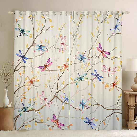 Erosebridal Rainbow Dragonfly Curtains and Drapes (42x84), Cartoon Animal 30%-50% Blackout Curtains for Bedroom, Luxurious