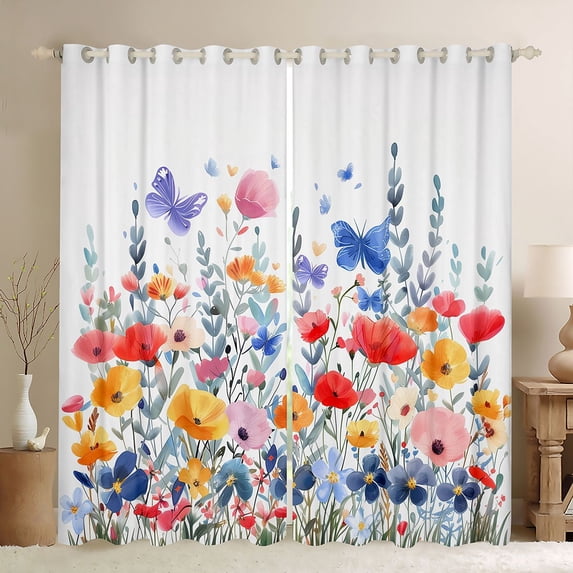Erosebridal Rainbow Flower Black Out Curtains for Kids Girls, Butterfly Floral Curtains Pack of 2 (42x63 Each)