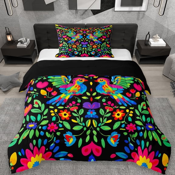 Erosebridal Rainbow Hummingbird Twin Comforter Sets,Colorful Plant Flowers Blossom Bedding Set, Reversible 2-Piece