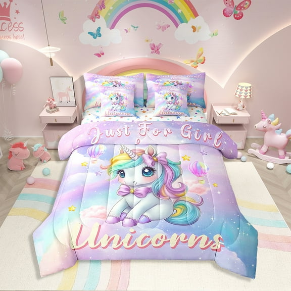 Erosebridal Rainbow Unicorn Bedding Sets Full Size 7-Piece, Room Decorative, Lightweight