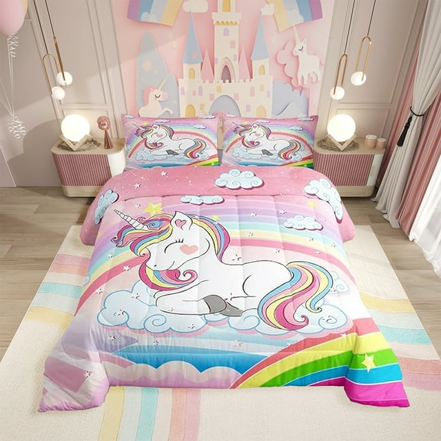 Erosebridal Rainbow Unicorn Comforter Set Cute Unicorn Pattern ...