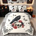 thumbnail image 1 of Erosebridal Raven Skull Queen Bedding, Romantic Rose Bedding Comforter Set Queen, White Beige, Black Reversible, 7pcs, 1 of 6