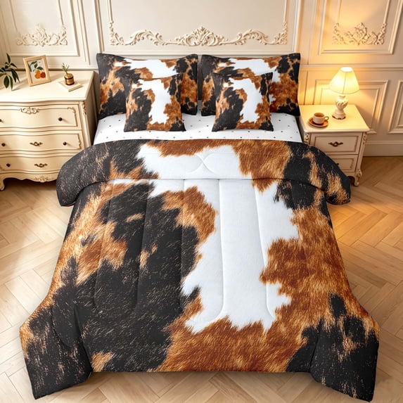 Erosebridal Realistic Cow Hide 7pcs Queen Bedding,Classic Spots Cow ...