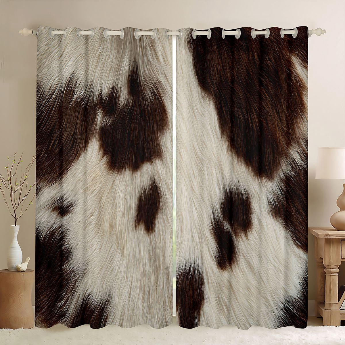 Erosebridal Realistic Cow Hide Blackout Curtains,Brown Spotted Cow ...