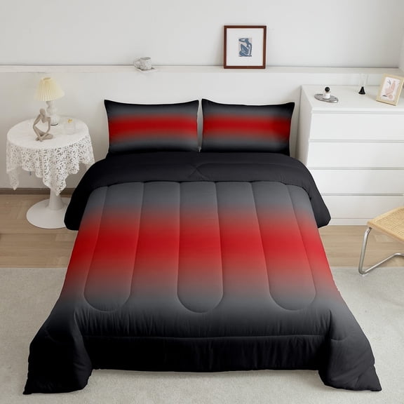 Erosebridal Red and Black Comforter Set Deep Red Ombre Gradient Bedding 2Pcs, Modern Minimalist Twin Bed Comforter Set Abstract Art Watercolor Quilt with 1 Pillow Case
