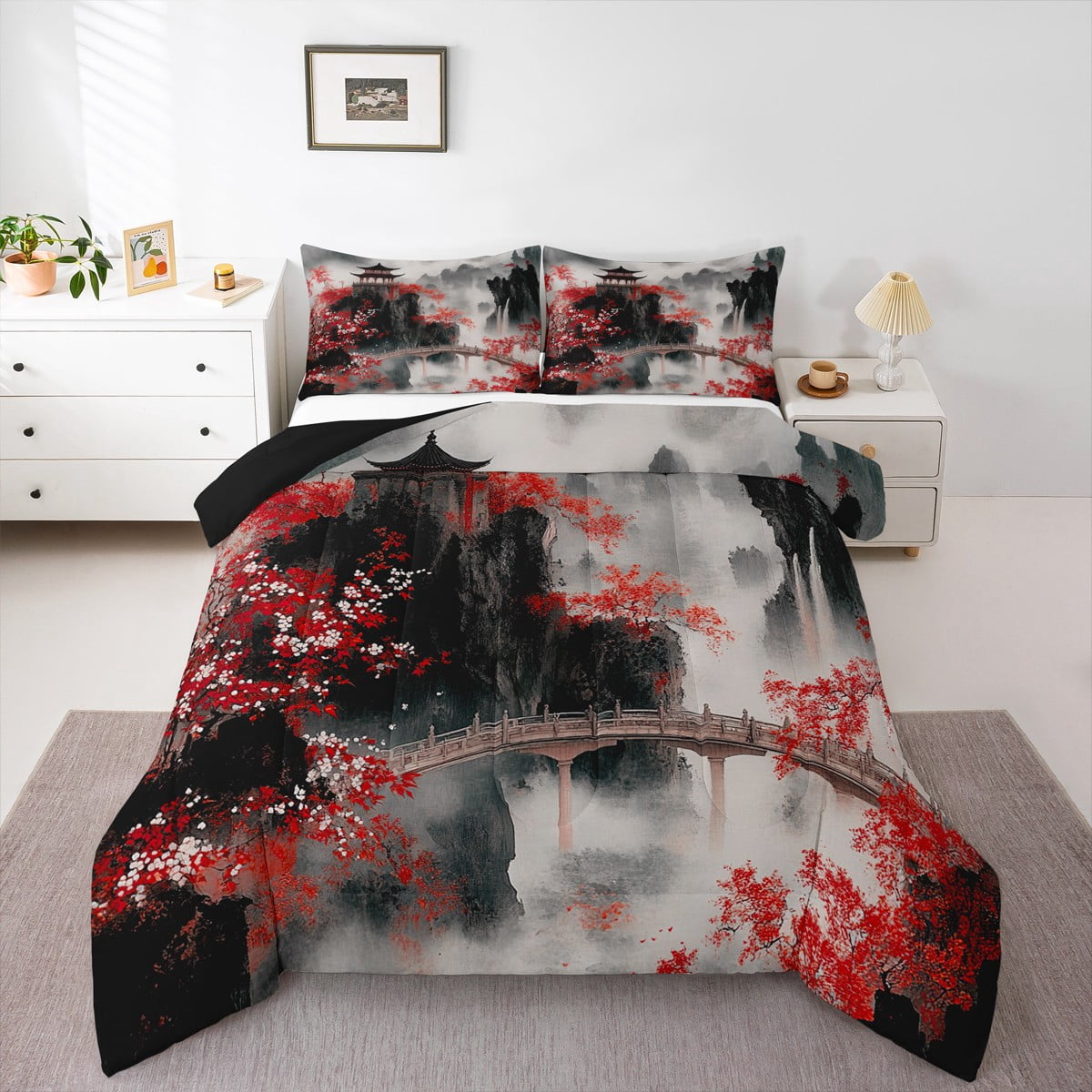 Erosebridal Red Blossoms Comforter Sets Full Size, Flower Floral ...