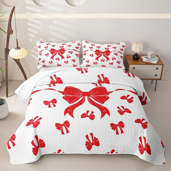 Erosebridal Red Bowknot Twin Quilt Set for Boys Girls, Cute Bow-tie Twin Coverlet Set, 2pcs