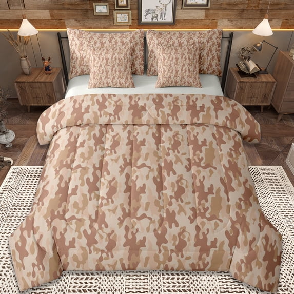 Erosebridal Red Brown Camouflage 7-Piece Bedding Comforter Set,Rustic Farmhouse Cabin King Bedding Sets For Men Women,Reversible