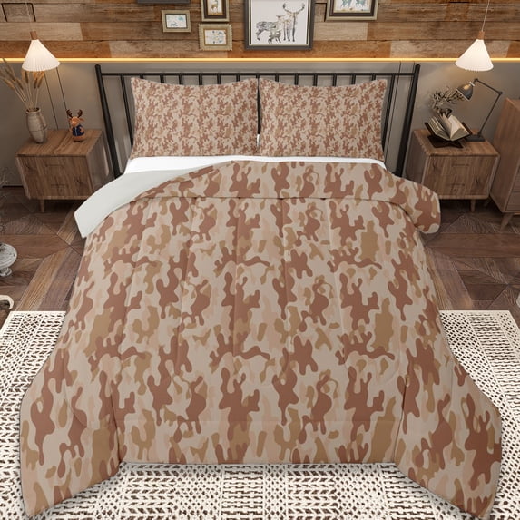Erosebridal Red Brown Camouflage Full Size Comforter Sets,Rustic Farmhouse Cabin Bedding Sets For Men Women, Reversible 3-Piece