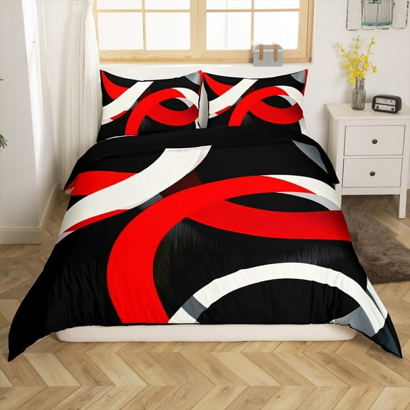 Erosebridal Red Circle Comforter Cover Twin,Geometric Stripes Bedding Twin Size,Round Lines Duvet Cover Twin,Ultra Soft Abstract Bedroom Decorative(No Comforter),Reversible,3pcs