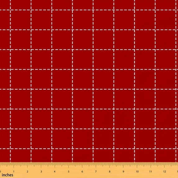 Erosebridal Red Dashed Grid Fabric by the Yard 2 Yards, Check Square Pattern Sewing Fabric