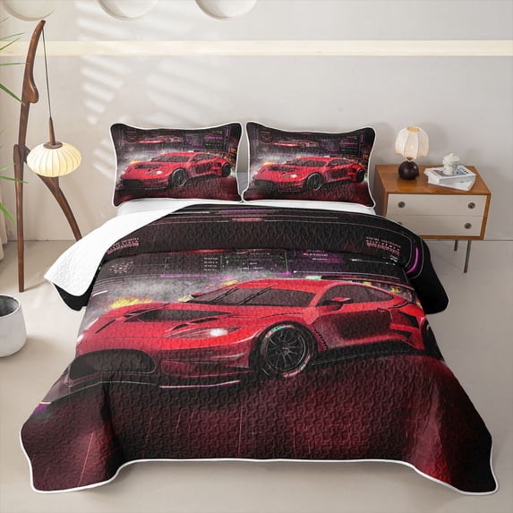Erosebridal Red Fast Car Quilt Full for Boys,Car Theme Full Bedspread Sets for Teens
