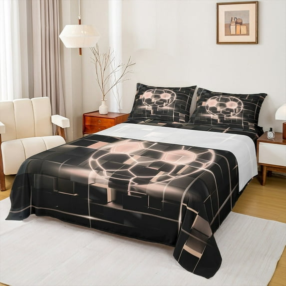 Erosebridal Red Football Bed Sheets Twin,Modern Geometric Grid Bedding Twin Size,Pink Glowing Neon Light Sheet Set Twin For Teens,Breathable Room Decor,3pcs