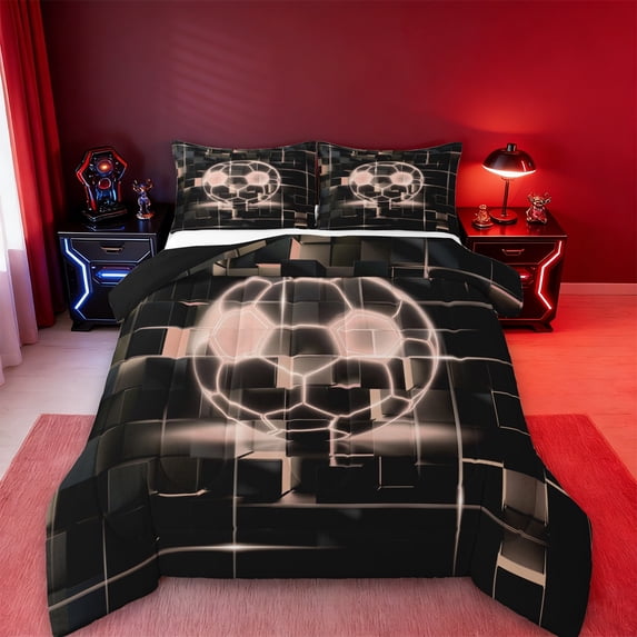 Erosebridal Red Football Comforter Sets King Size,Modern Geometric Grid Comforters & Duvets,Pink Glowing Neon Light Bedding King Comforter Set For Teens,Breathable Room Decor Reversible,3-Piece