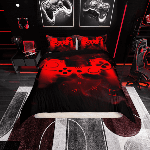 Erosebridal Red Gamepad Duvet Cover Twin, Teen Gamer Gaming Bedding Sets Twin Size, Game Theme College Dorm Decor, Reversible 2pcs (No Comforter)