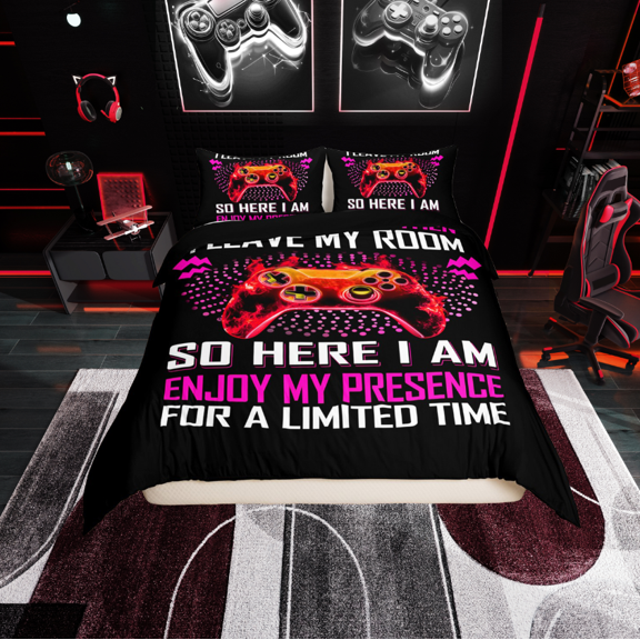 Erosebridal Red Gamepads Comforter Cover Twin,Pink Red Bedding Twin Size,Video Game Duvet Cover Twin,Super Cozy Gamer Room Decoration,Reversible,2-Piece(No Comforter)