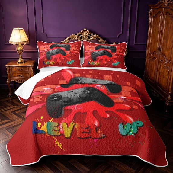Spread Out Roses Erosebridal Red Gaming Controller Bed Spread Queen,Paint Splash Fun ...