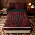 thumbnail image 1 of Erosebridal Red Gothic Skull Zipper Full Size Comforter Sets with Fitted Sheet and 2 Pillowcases for Women Girls, Baroque Damask Floral Print Zipper Bedding Set, Black Reversible, 4-Piece, 1 of 7