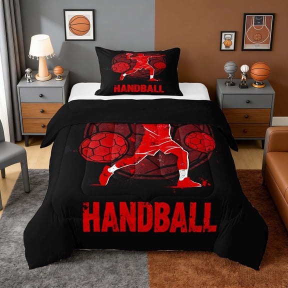Erosebridal Red Grunge Handball Twin Comforter Sets, Sport Bedding Set for Men and Boys, Black Reversible 2-Piece, 1 Comforter and 1 Pillowcase