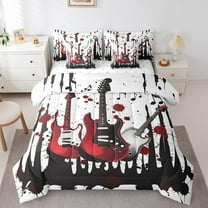 Erosebridal Red Guitar Bedding Sets Twin Size, Splash Comforter Sets with Sheets, Rock and Roll Decor, 7-Piece