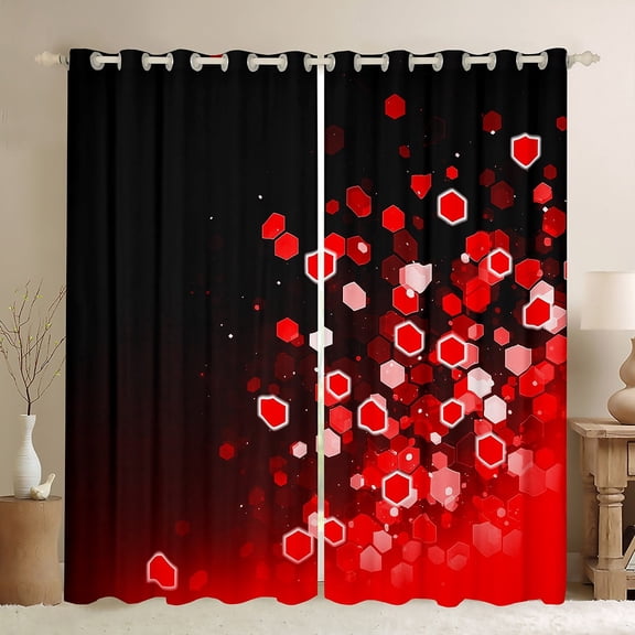 Erosebridal Red Hexagon Curtains Pack of 2 (42Wx63L),Geometric Honeycomb 30%-50% Black Out Curtains,Gradient Ombre Curtains for Living Room,Geometry Room Decorative