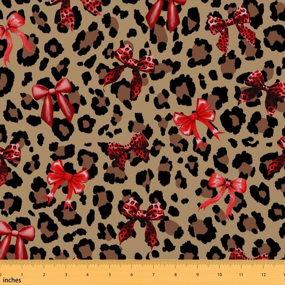 Erosebridal Red Leopard Bow Fabric by the Yard 10 Yards, Cheetah Print Ribbon Home Decor Fabric by the Yard