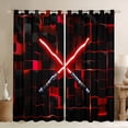 thumbnail image 1 of Erosebridal Red Gradient Light Curtains and Drapes (38x45),3D Geometric Plaid BlackoutCurtains for Bedroom,Neon Lights Curtains Pack of 2 (38x45) For Boys,Lightweight Room Decorative, 1 of 7