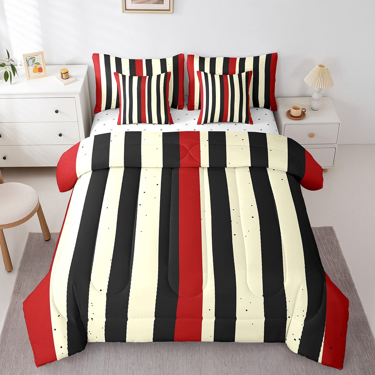 Erosebridal Red Lines Bed in a Bag King Size,Modern Geometry Bed Set ...