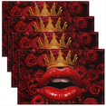 thumbnail image 1 of Erosebridal Red Lip Place Mats Set of 4 for in Door Dinning, Romantic Rose Placemats Set of 4, Crown Anniversary Decor, 1 of 4