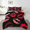 thumbnail image 1 of Erosebridal Red Lip Print Bedding Sets with Comforter, Romantic Duvet Insert, Couple Lover Reversible Bedding Comforter Set, Microfiber Room Decoration, 2 Pieces, 1 of 8