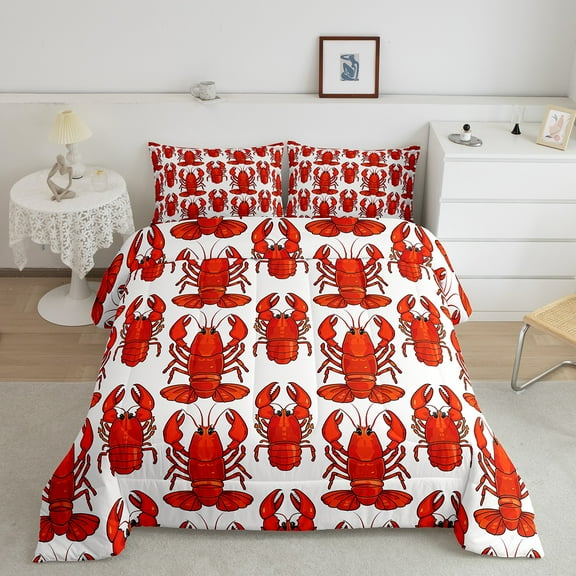 Erosebridal Red Lobster Bedding Sets Full with Comforter, Ocean Crawfish Duvet Insert, Cartoon Animal Print Decor, Ultra Soft