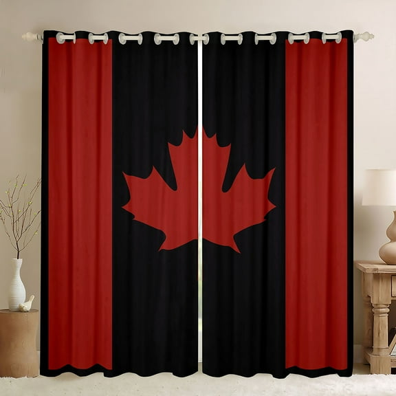 Erosebridal Red Maple Leaf Curtains Pack of 2 (52Wx63L),Canadian Flag Curtains for Living Room,Vintage Bedroom Decor