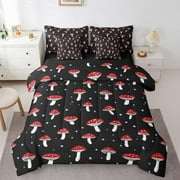 Erosebridal Red Mushroom Bedding Full Size, Hippie Plants Bedding Accessories Bedroom Decorative, Reversible 7pcs