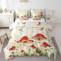 Erosebridal Red Mushroom Bedding Twin Size,Rainforest Plant Leaf Bed Set,Colorful Hummingbird Stars Bedding Sets Twin Size,Microfiber Bedroom Decor Reversible,7pcs