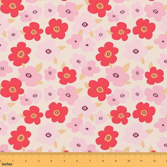 Erosebridal Red Pink Flower Fabric by the Yard 5 Yards, Bold Floral Pattern Fabric for Sewing