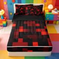 thumbnail image 1 of Erosebridal Red Pixel Grid Zipper Queen Comforter Set with Fitted Sheet and 2 Pillowcases,Modern Geometric Art Zipper Bedding Set For Boys,Black Reversible,4pcs, 1 of 7