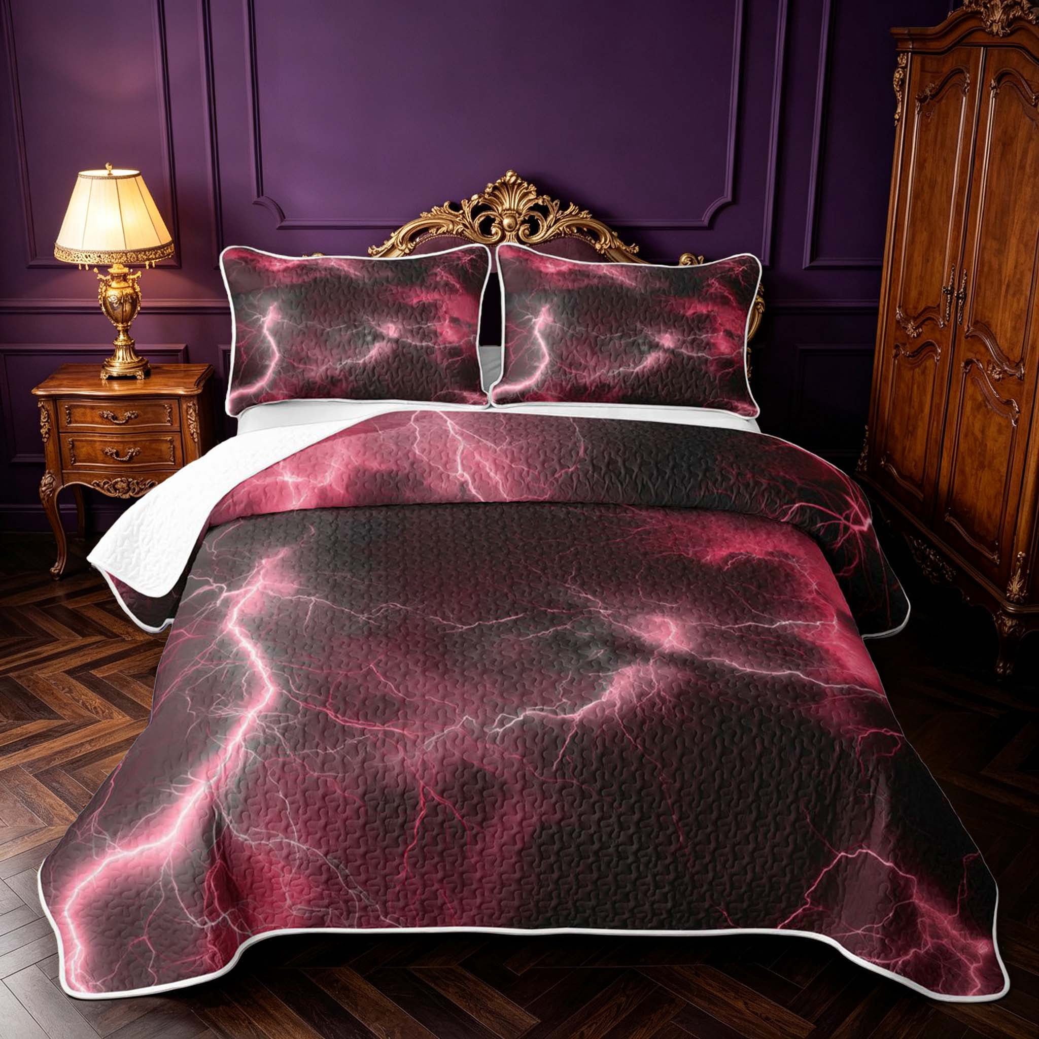 Erosebridal Red Storm Lightning Quilt King,Dark Clouds Pattern King ...