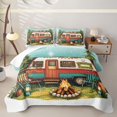 thumbnail image 1 of Erosebridal Red Teal Camp Life RV Car Quilt Full, Campfire Pine Tree Full Bedspread Sets for Men and Women, 3 Pieces, 1 of 7