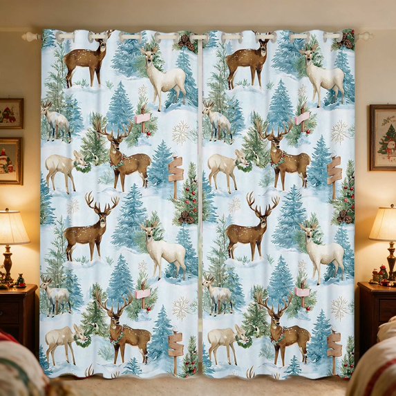 Manfei Reindeer Blackout Curtains Set of 2 (52x84 Each) Christmas Curtain, Pink White