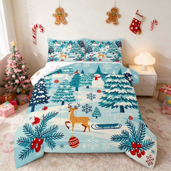 Manfei Reindeer Full Size Comforter Sets Christmas Bedding Comforter Set, Black Gold 3pcs 1 Comforter and 2 Pillowcases, Xmas Reversible
