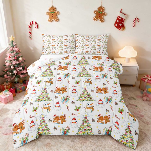Manfei Reindeer Full Size Comforter Sets Christmas Bedding Comforter Set, Olive Cream 3-Pieces 1 Comforter and 2 Pillowcases, Xmas Reversible