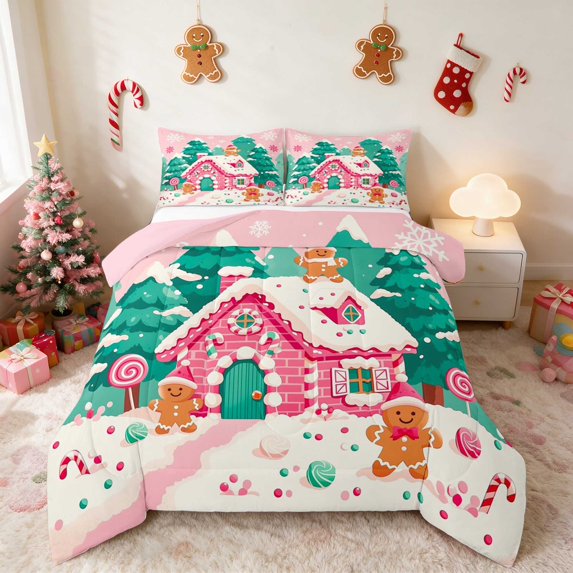 Manfei Reindeer Queen Comforter Set Christmas Comforter Sets Queen, Lavender Pink 3-Pieces 1 Comforter and 2 Pillowcases, Pink Reversible