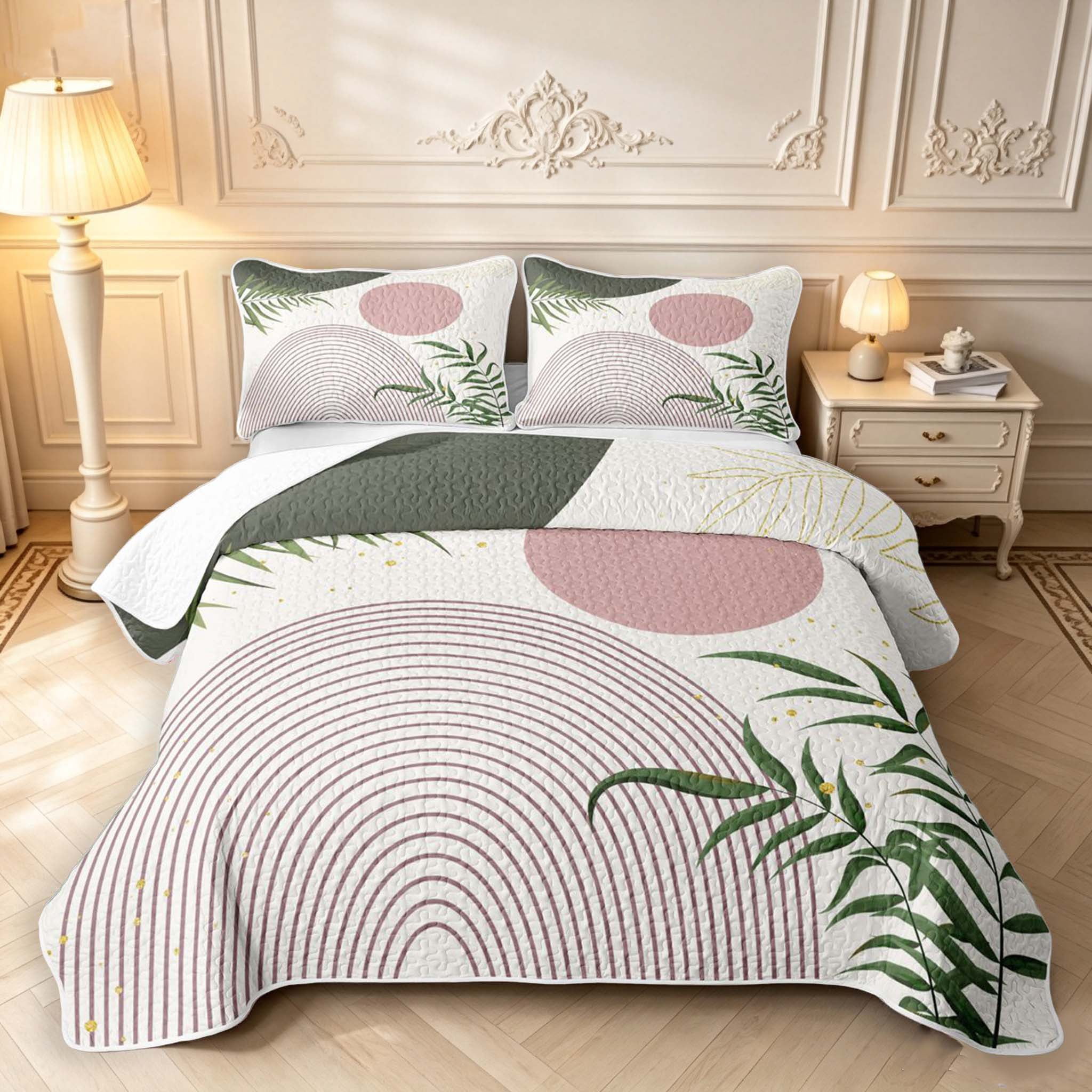 Erosebridal Retro Arch Rainbow Quilt King,Tropical Palm Branches King ...