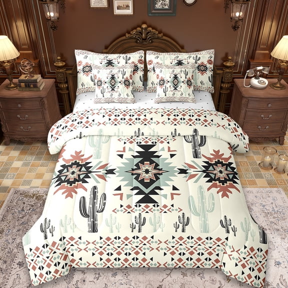 Erosebridal Vintage Aztec Print Bed In A Bag Full Size,Tropical Botanical Cactus Bed Set,Bohemian Exotic Style Bedding Full Size For Men Women,7Pcs Reversible