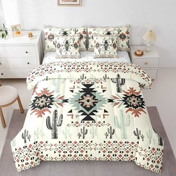 Erosebridal Retro Aztecs Bed In A Bag Queen Size,Tropical Plant Cactus Bed Set,Exotic Style Bedding Queen Size, Super Cozy Bedroom Decor,7-Piece Reversible