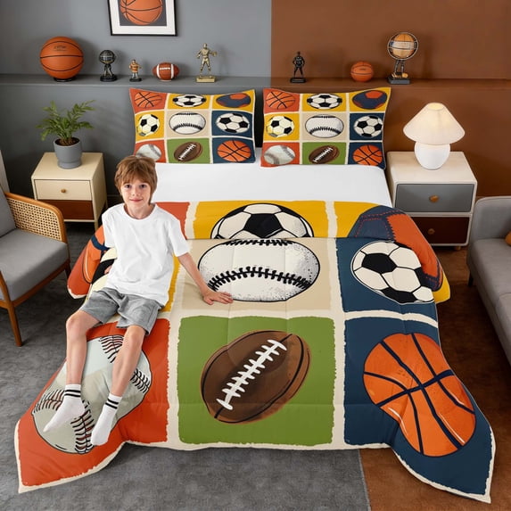 Erosebridal Retro Balls Full Size Comforter Sets, Sport Bedding Sets for Boys and Girls, Navy Reversible 3pcs, 1 Comforter and 2 Pillowcases
