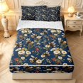 thumbnail image 1 of Erosebridal Retro Bee Zipper Twin Comforter Sets with Fitted Sheet and 2 Pillowcases,Bohemian Flower Zipper Bedding Set,Navy White,Reversible,4pcs, 1 of 8